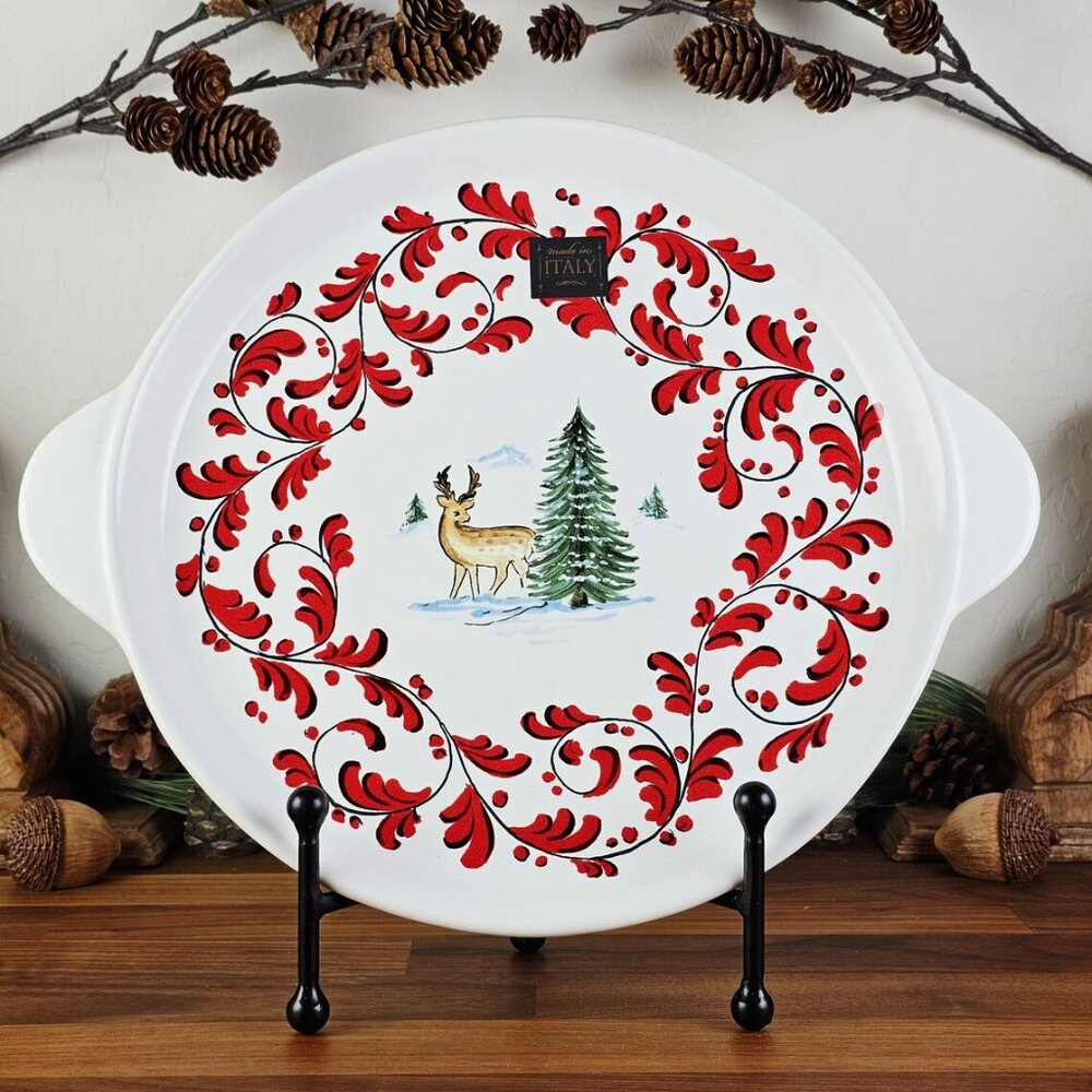 NEW! WINTER HOLIDAY Italian POTTERY Large PLATTER NOVA DERUTA